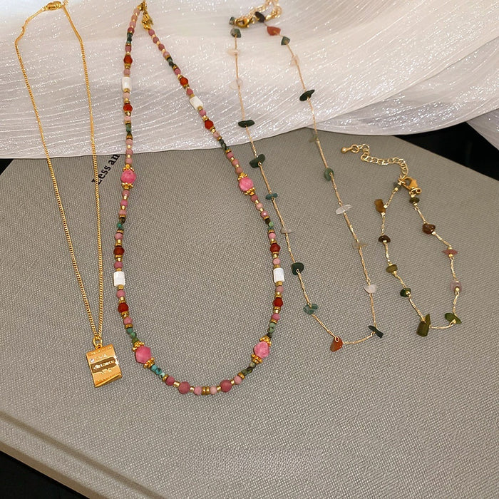 Irregular Beaded Artificial Crystal Bracelet Necklace Jewelry Set Vintage Court Style Choker