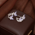 Elegant Gradient Purple Butterfly Pearl Rhinestone Stud Hoop Hollow Alloy Silver Needle Earrings view 4