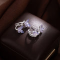 Elegant Gradient Purple Butterfly Pearl Rhinestone Stud Hoop Hollow Alloy Silver Needle Earrings view 3