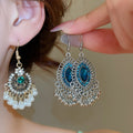 Rhinestone Pearl Oval Hollow Tassel Vintage Ethnic Alloy Drop Earrings For Women view 1