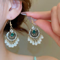Rhinestone Pearl Oval Hollow Tassel Vintage Ethnic Alloy Drop Earrings For Women view 3