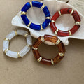 Acetate Marbled Round Elastic Rope Bangle European American Geometric Statement Bracelet view 4