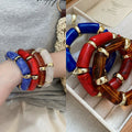 Acetate Marbled Round Elastic Rope Bangle European American Geometric Statement Bracelet view 1
