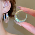 Silver Needle Acrylic Geometric Iridescent Round C Shape Stud Earrings For Women view 4