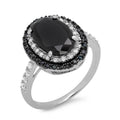 Black Oval Crystal Double Halo Ring in Silver Tone view 1