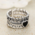 Women's Sweet Cool Heart Hollow Ring, Vintage Finish Lolita Niche Finger Jewelry view 2