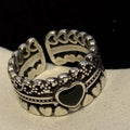 Women's Sweet Cool Heart Hollow Ring, Vintage Finish Lolita Niche Finger Jewelry view 3