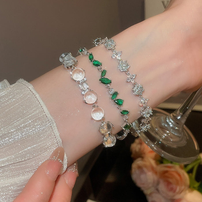 Light Luxury Glass Crystal Zircon Waterdrop Flower Geometric Bangle For Women