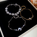 18K Gold Plated Copper Moon Pendant Bangle With Zircon Mother Of Pearl Floral Charm For Women view 4