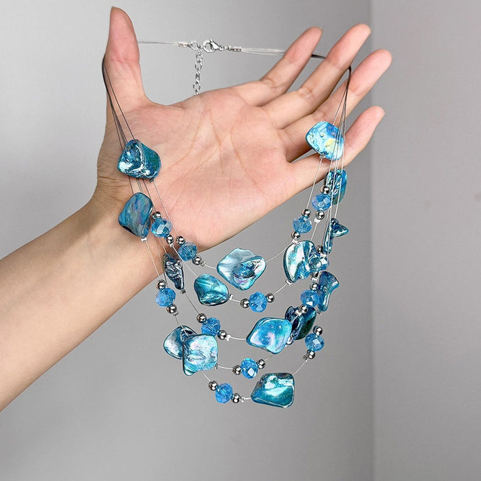Bohemian Multi Layer Irregular Shell Crystal Beaded Pendant Necklace For Women