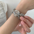 Metal Geometric Spiral Open Bangle For Women, European Style Circular Textured Fashion Jewelry view 4