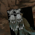 Alloy Hollow Butterfly Flower Teardrop Tassel Drop Earrings, Minimalist Ethnic Style view 3