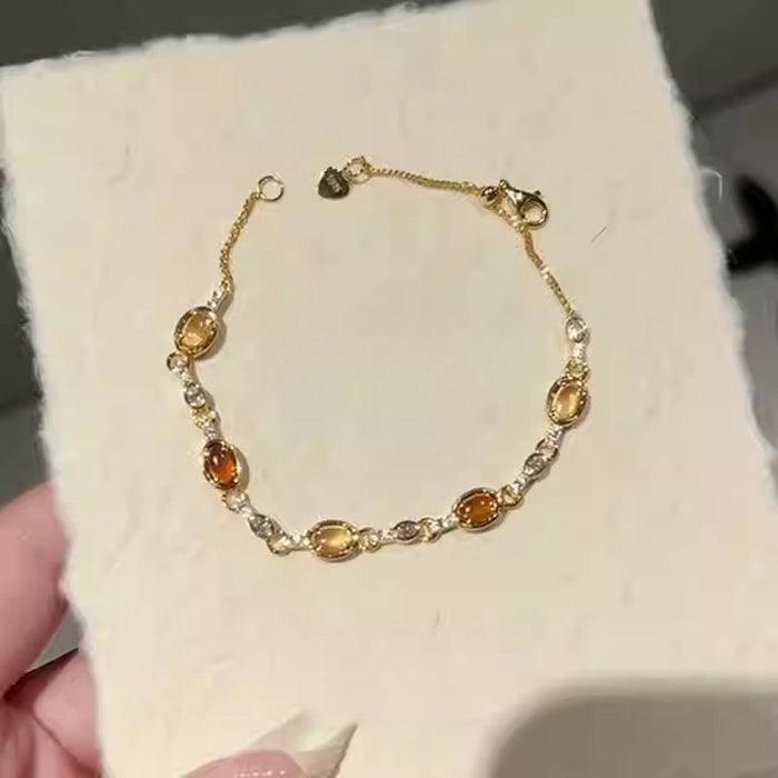 18K Gold Plated Oval Resin Rhinestone Bangle For Women New Chinese Light Luxury Geometric Style