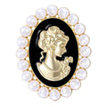 Enamel Alloy Pearl Lady Head Brooch Pin With Rhinestone Decoration view 2