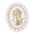 Enamel Alloy Pearl Lady Head Brooch Pin With Rhinestone Decoration view 5