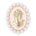 Enamel Alloy Pearl Lady Head Brooch Pin With Rhinestone Decoration view 3