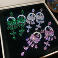 Copper Zircon Round Heart Teardrop Tassel Drop Earrings For Women Light Luxury Style view 3