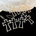 Light Luxury Alloy Hoop Earrings With Crinkled Hollow Cross Pendant For Women view 2