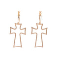 Light Luxury Alloy Hoop Earrings With Crinkled Hollow Cross Pendant For Women view 5