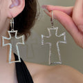 Light Luxury Alloy Hoop Earrings With Crinkled Hollow Cross Pendant For Women view 3