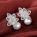 Faux Pearl Flower Marquise Drop Earrings, Light Luxury Design Jewelry For Women view 5