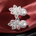 Faux Pearl Flower Marquise Drop Earrings, Light Luxury Design Jewelry For Women view 3