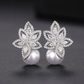 Faux Pearl Flower Marquise Drop Earrings, Light Luxury Design Jewelry For Women view 1