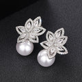 Faux Pearl Flower Marquise Drop Earrings, Light Luxury Design Jewelry For Women view 2