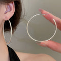 Copper Geometric Round C Shape Hoop Earrings With Silver Posts Minimalist Fashion Jewelry view 3