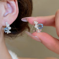 Light Luxury Faux Pearl Bow Zircon Square Pendant Drop Earrings With Silver Posts view 2