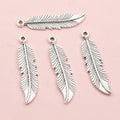 Alloy Feather Pendant Charm For DIY Jewelry Accessories Necklace Bracelet Making 45x11mm view 2