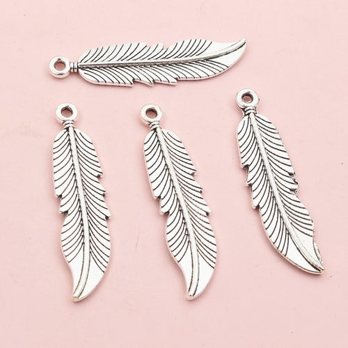 Alloy Feather Pendant Charm For DIY Jewelry Accessories Necklace Bracelet Making 45x11mm