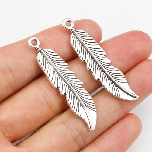 Alloy Feather Pendant Charm For DIY Jewelry Accessories Necklace Bracelet Making 45x11mm