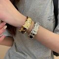 Irregular Wrinkle Texture Acrylic Open Bangle With Cross Horseshoe Buckle European Style view 4