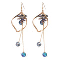Multi Material Twisted Geometric Round Crystal Tassel Drop Earrings French Court Style Ear Hooks view 5