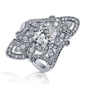 Silver Tone Floral Marquise Openwork Pavé Cocktail Ring 6-10 view 5
