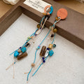 Vintage Ethnic Wood Bead Stone Geometric Round Tassel Drop Earrings With Silver Needle Posts view 2