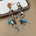 Vintage Ethnic Wood Bead Stone Geometric Round Tassel Drop Earrings With Silver Needle Posts view 4
