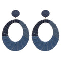 Denim Fabric Oval Hollow Pendant Drop Earrings With Silver Pins, Geometric Statement Jewelry view 5