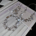 Light Luxury Metal Teardrop Rhinestone Tassel Jewelry Set With Necklace Bracelet And Ear Hooks view 3