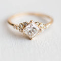 Square Solitaire Leaf Accent Ring In Gold And Silver Tones view 2