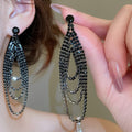 Light Luxury Copper Round Rhinestone Teardrop Tassel Drop Earrings For Women view 4