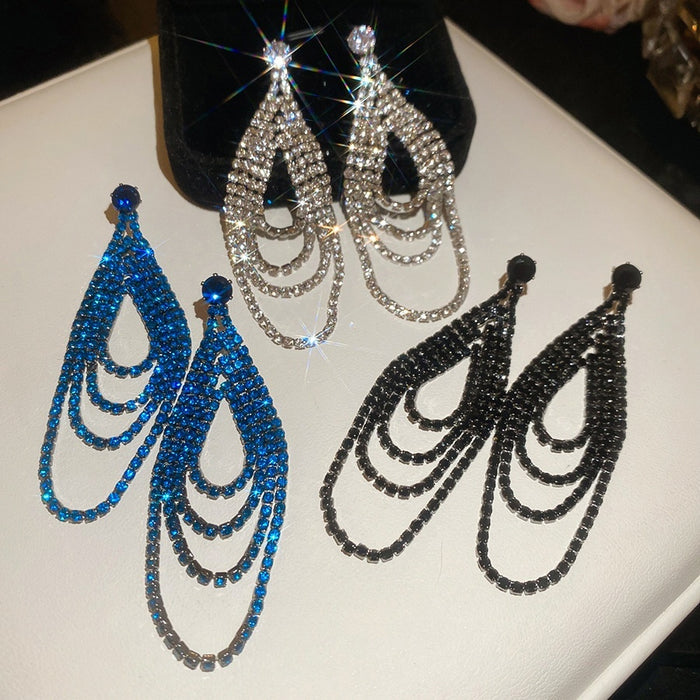 Light Luxury Copper Round Rhinestone Teardrop Tassel Drop Earrings For Women