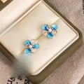 Elegant Blue Enamel Flower Pearl Stud Earrings With Silver Needle Alloy Rhinestone Fashion Earrings view 3