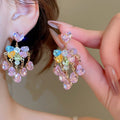 Copper Heart Waterdrop Tassel Drop Earrings With Sparkling Zircon Silver Posts Light Luxury Style view 2
