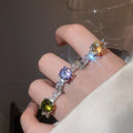 Light Luxury Copper Zircon Star Geometric Square Round Open Index Finger Ring view 2