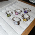 Light Luxury Copper Zircon Star Geometric Square Round Open Index Finger Ring view 1
