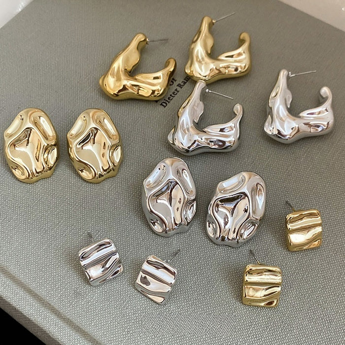 Light Luxury Metallic Wrinkle Acrylic Oval Square Geometric Drop Earrings