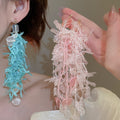 Fairy Style Mixed Material Resin Glass Shell Floral Tassel Drop Earrings With Silver Pins view 1