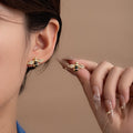Elegant Gold Alloy Black Enamel Honey Bee Studs With Rhinestone Wings Cute Minimalist Women's Earrings view 1